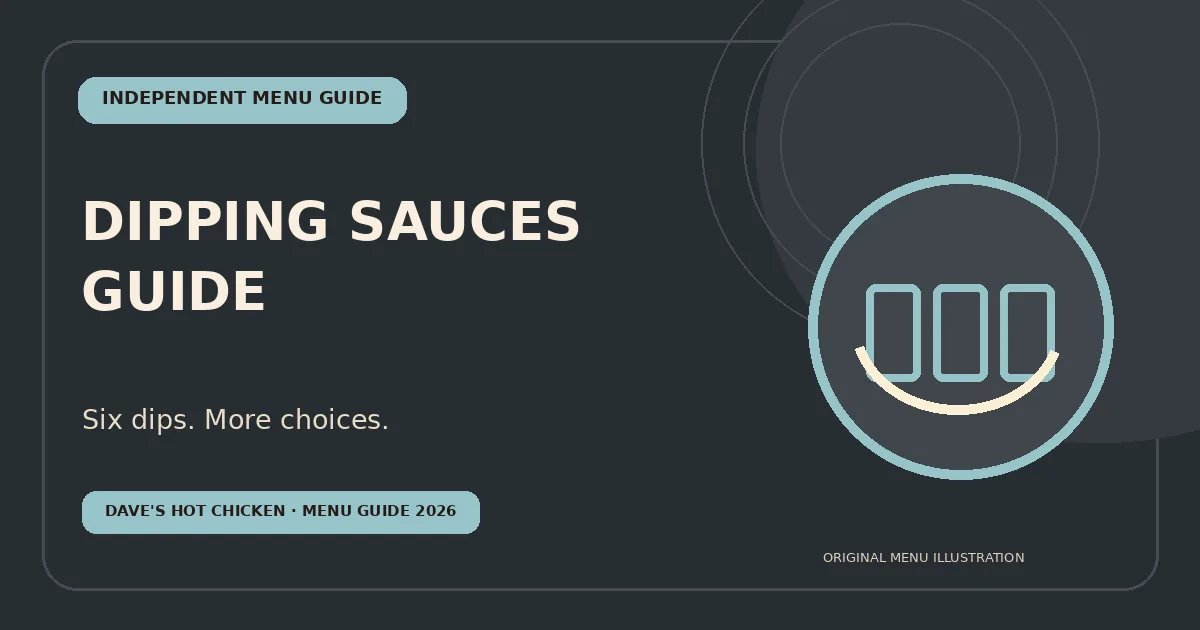 Original editorial illustration for Dave’s Hot Chicken Dipping Sauces: Full Guide; not an official restaurant photo