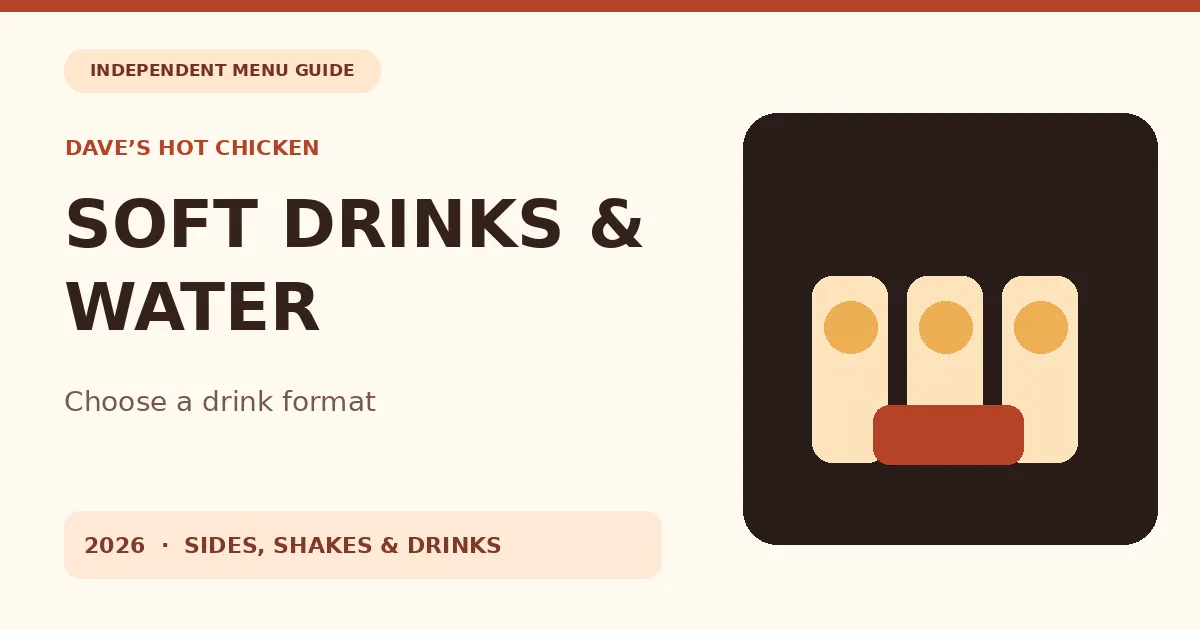 Original editorial cover for Dave’s Hot Chicken Drinks: Soda, Water and Sizes, not a restaurant product photo